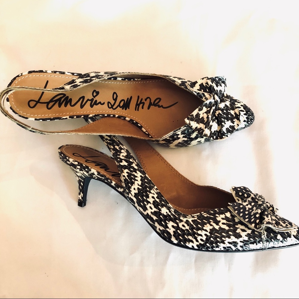 Lanvin Grey Snakeskin Slingback Pumps